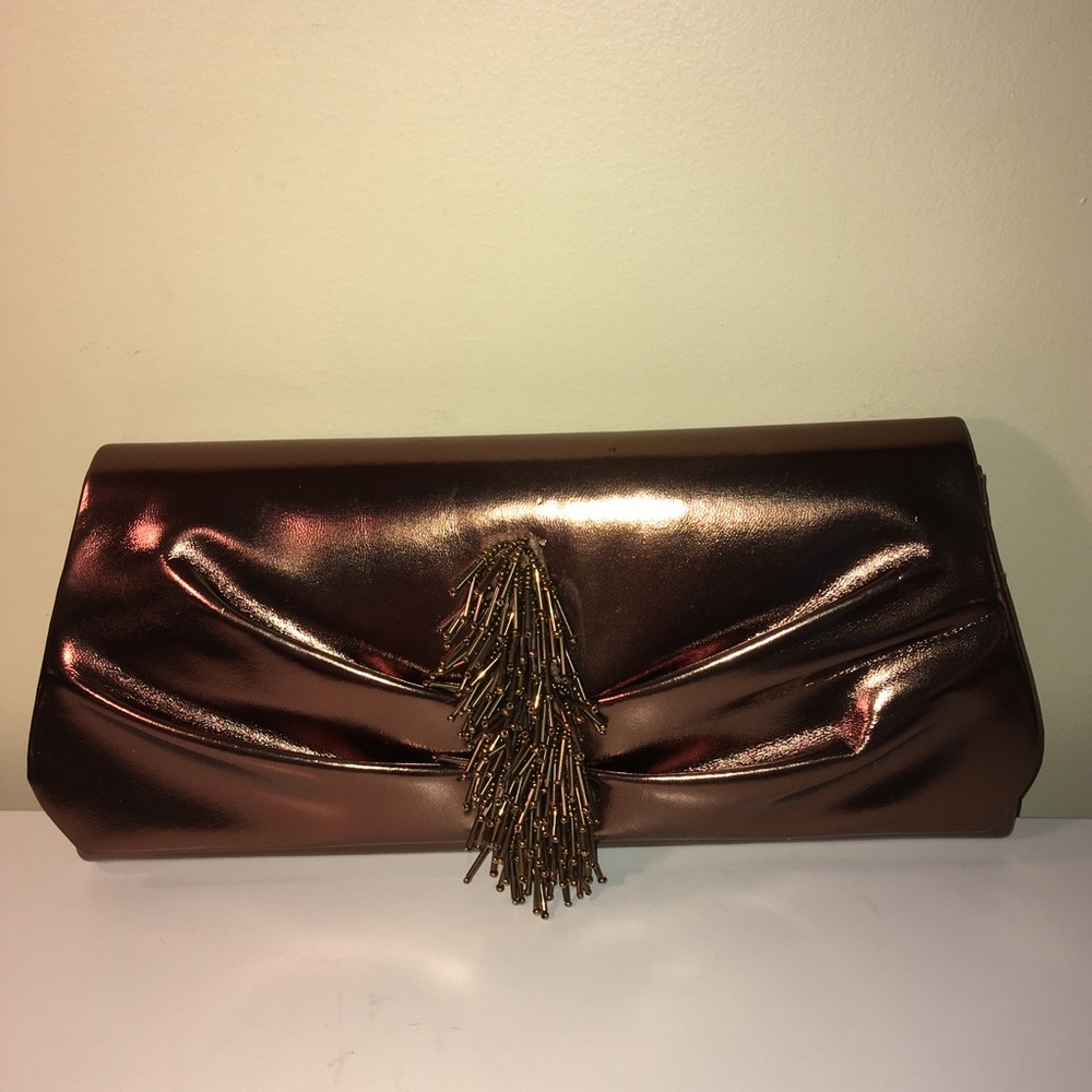Evening bag clutch/shoulder strap metallic bronze